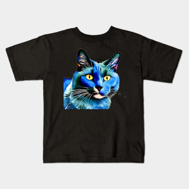 Beautiful blue cat watercolor. Kids T-Shirt by karma-stuff